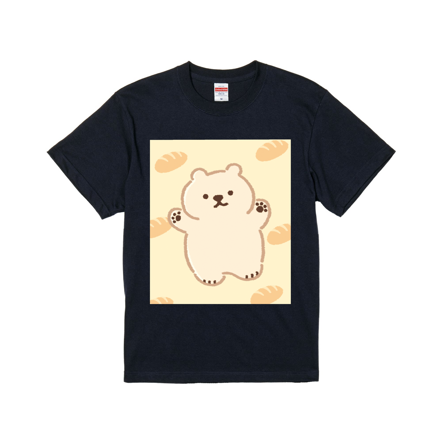 スタンダード半袖Tシャツ ネイビー
Mサイズ アニマル くま 食べ物 パン プリン